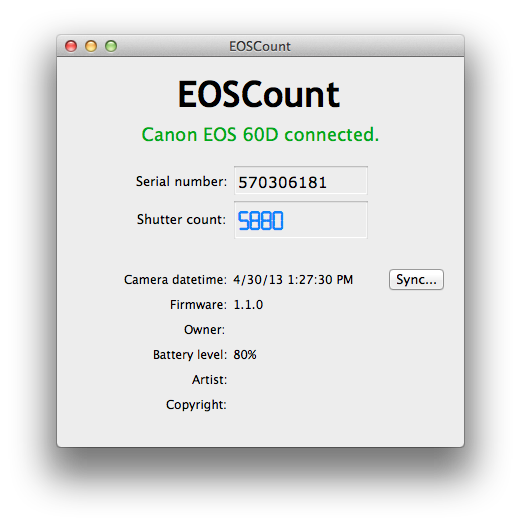 Shutter count canon 80d mac
